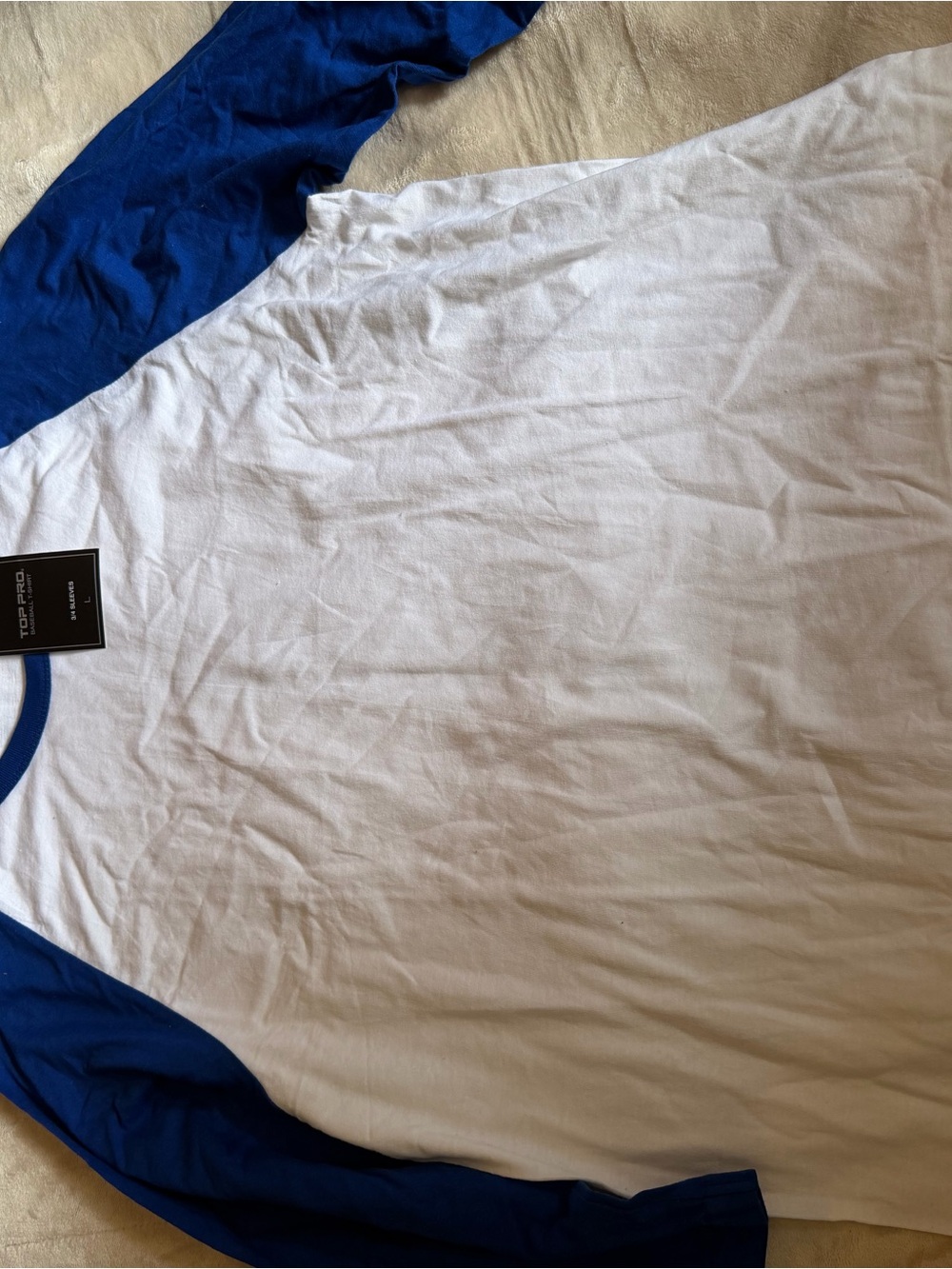 Men’s White Raglan Long Sleeve Shirt with Blue Sleeves